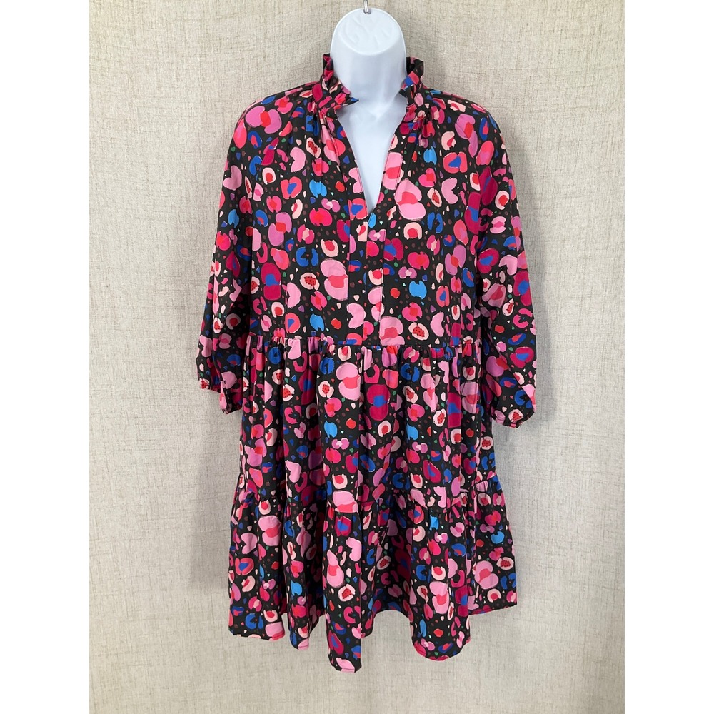 SSYS The Label Dress Womens Medium Black Pink Abstract Floral Tiered Boho Bold